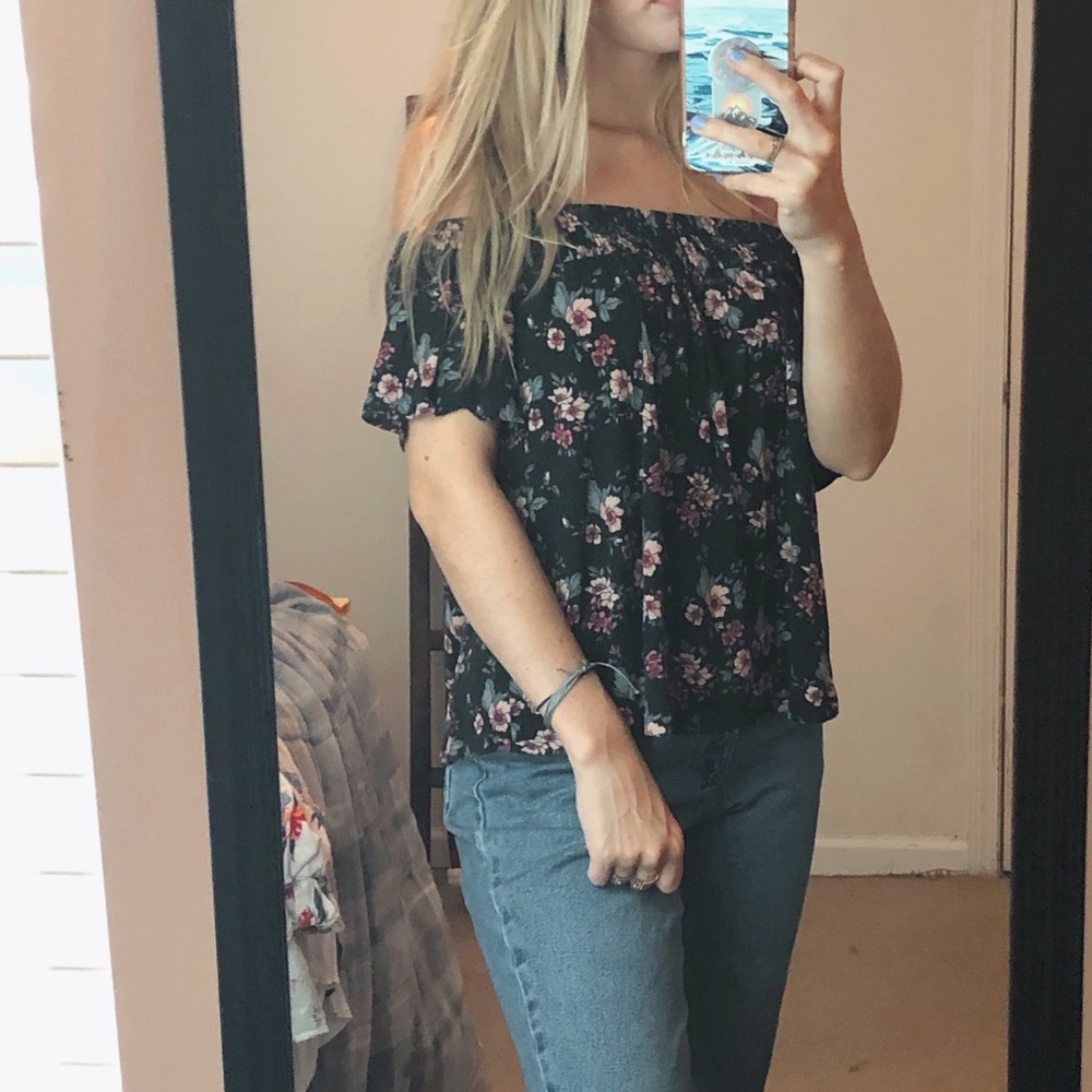 Black floral blouse